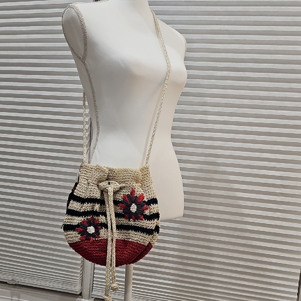 The Sak Red and Cream Crochet Crossbody Bag